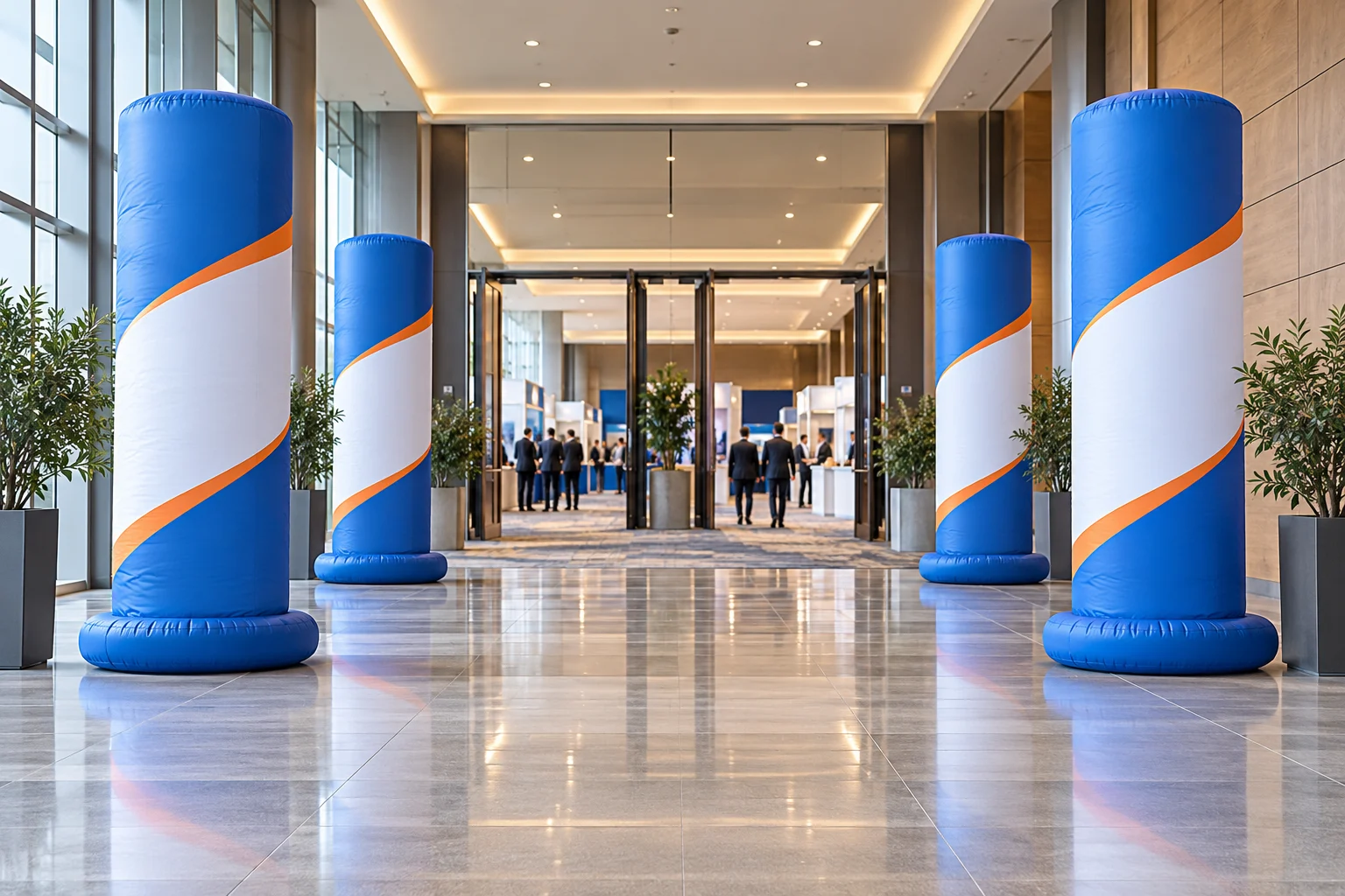AI-generated four-column advertising entrance with an unobstructed center route