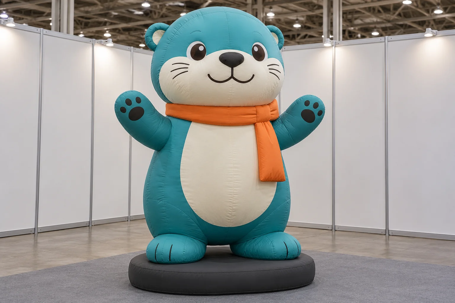 Teal otter static inflatable display in a trade-show booth