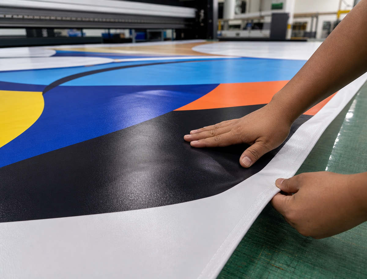 Printed inflatable material being reviewed for an Indonesia project