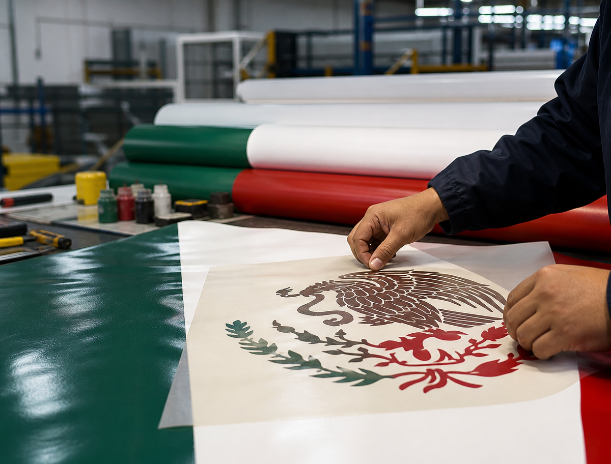 Logo printing alignment for a custom inflatable in Mexico