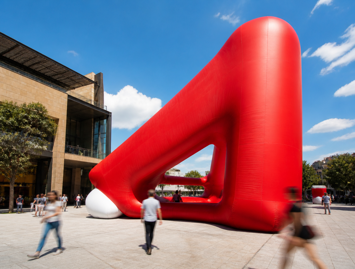Custom shaped advertising inflatable in a Mexican urban plaza