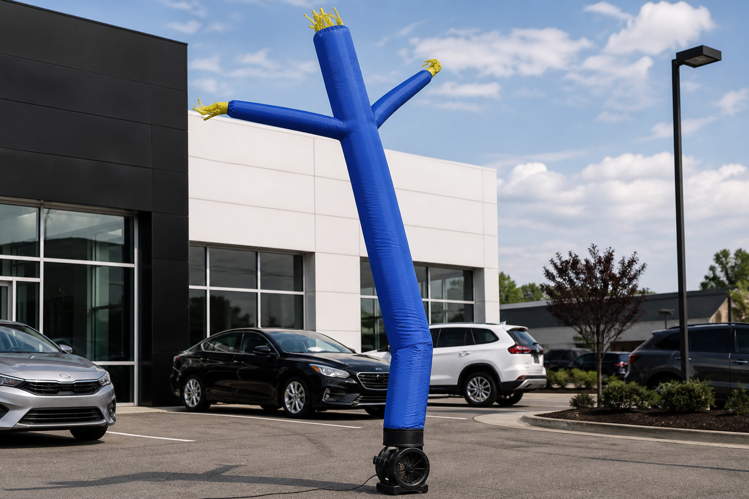 Custom air dancer installed outside an automotive dealership