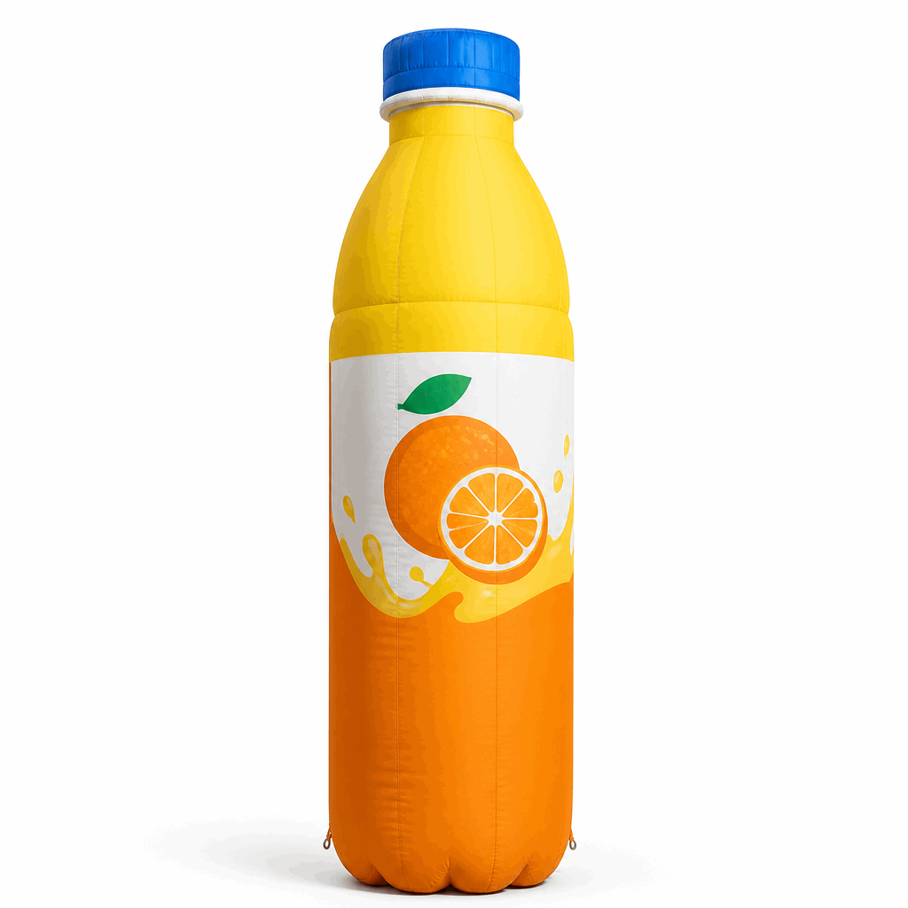 White background product view of a custom LED inflatable bottle and can model