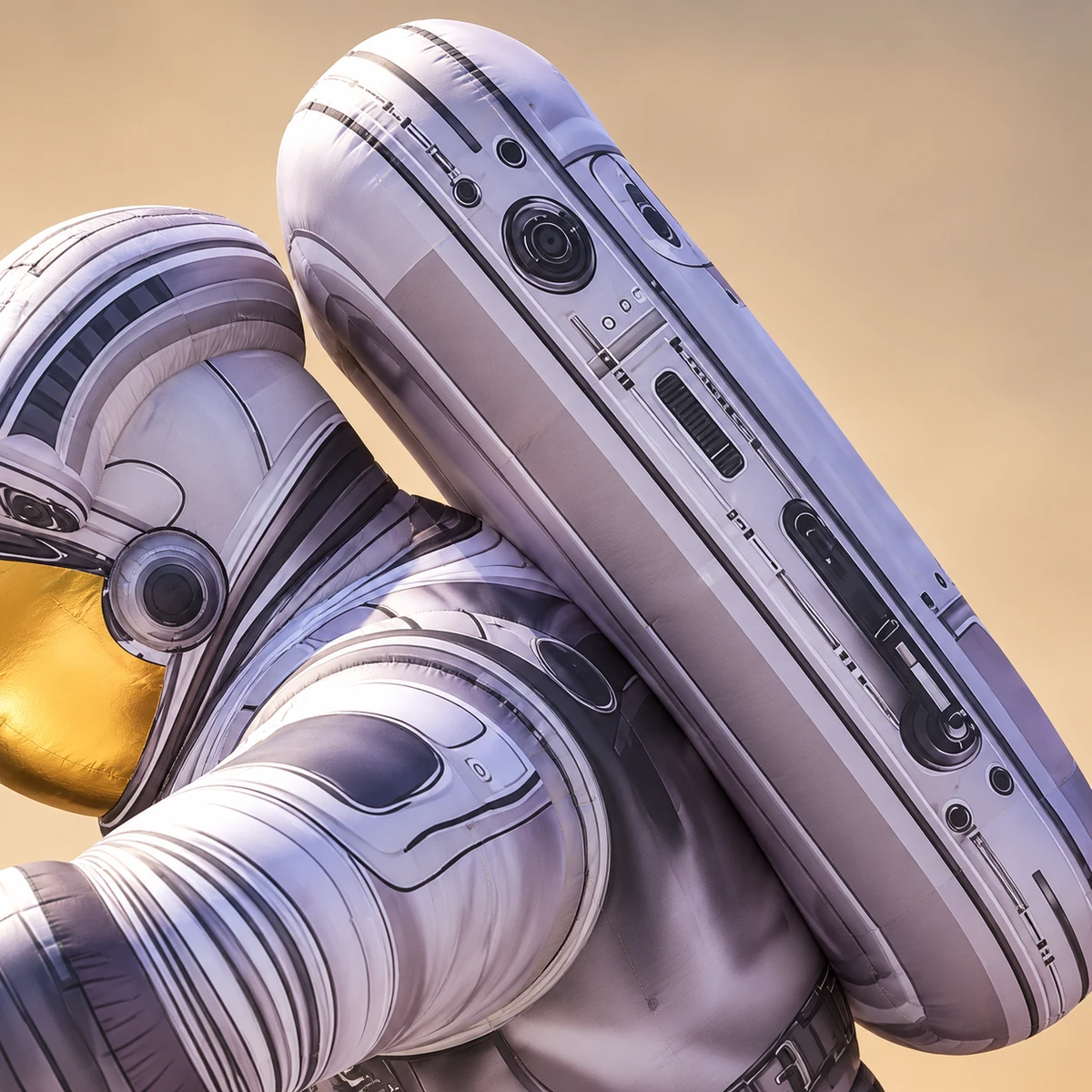Rounded rectangular backpack and suit design detail (AI-generated concept visualization)