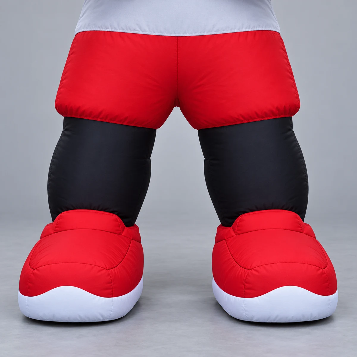 Gorilla mascot concept detail of red shorts and red-and-white sneakers