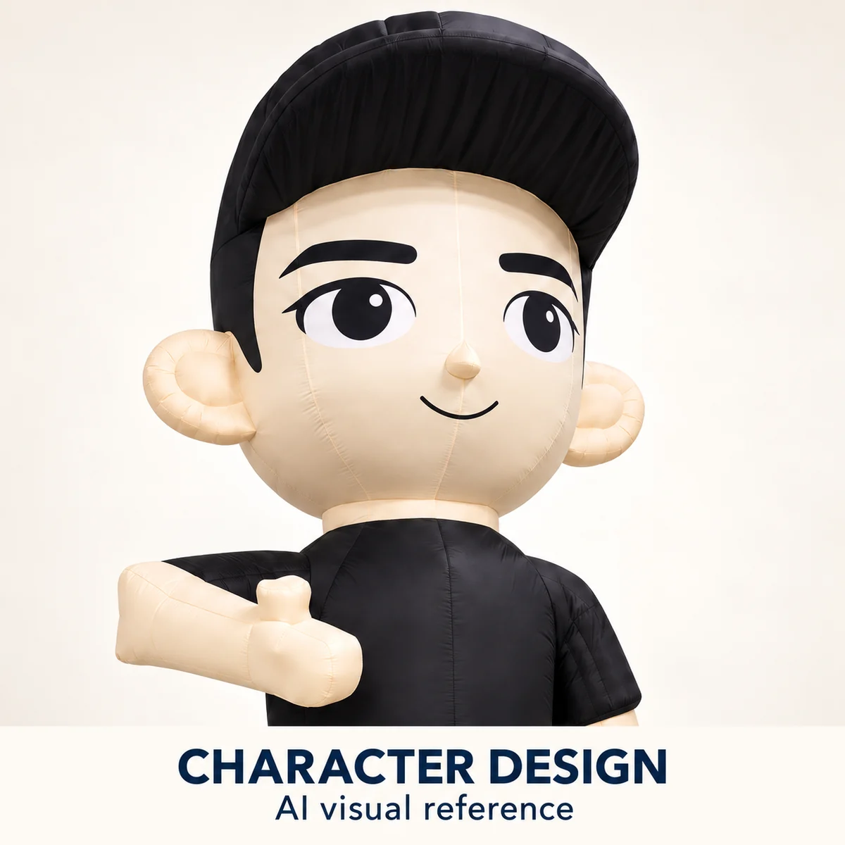 Close-up concept of the human character face, black cap and neckline for artwork review (AI-transformed design concept)