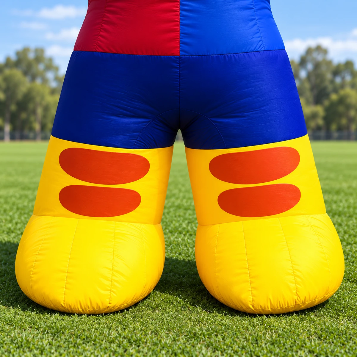 Same football tiger: close view of navy shorts, striped yellow legs and rounded feet (AI-generated concept visualization)