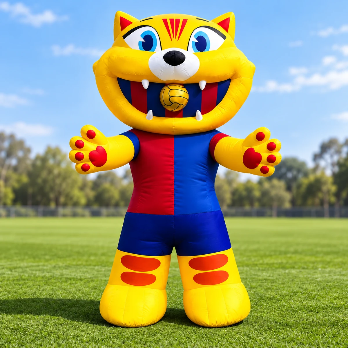 Same tiger mascot with both paws extended forward (AI-generated concept visualization)