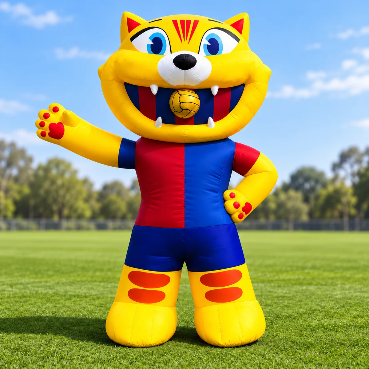 Same tiger mascot with one paw on its hip and one arm extended (AI-generated concept visualization)