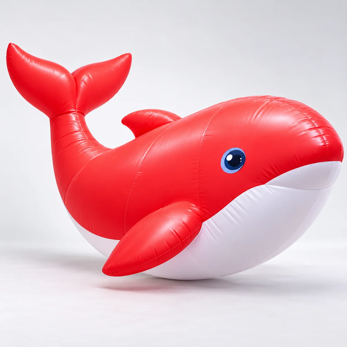 Close-up design view of the cartoon whale head, eye and red-white color boundary (AI-transformed design concept)